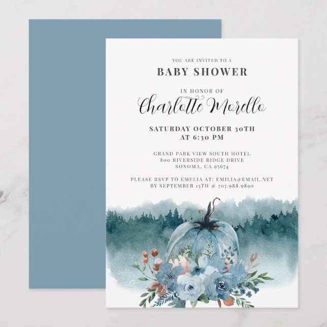 En liten pipa är på väg mot en dammig blå höst inbjudningar (Fram/baksida)