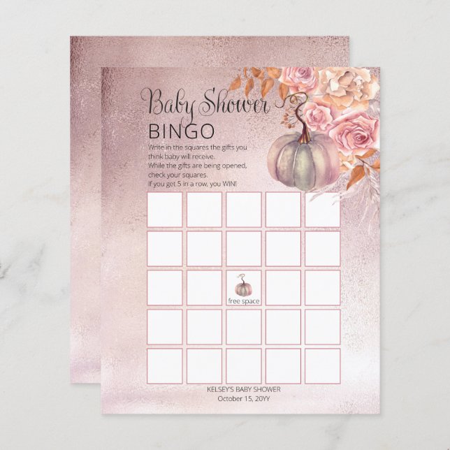 En liten pipa blåser Rosa Baby Bingo Card (Fram/baksida)
