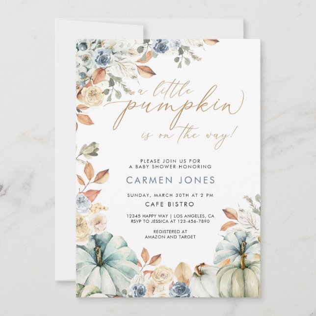 En liten pipa på inbjudan till babyskor (Framsida)