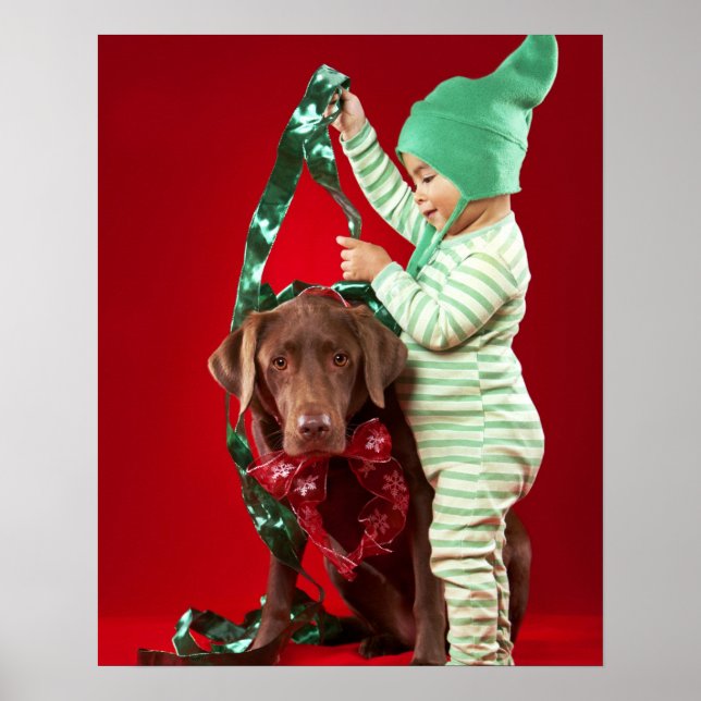 En liten pojke som dekorerar en hund poster (Framsidan)