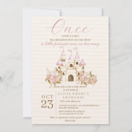 En liten Princess Rosa Castle Blommigts Baby Showe Inbjudningar