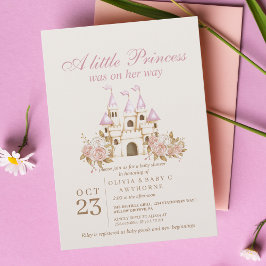 En liten Princess Rosa Guld Castle Baby Shower Inbjudningar