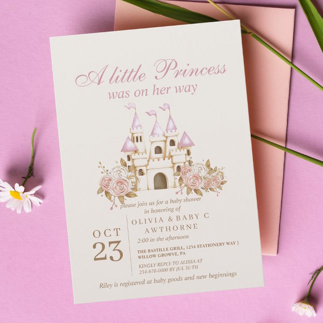 En liten Princess Rosa Guld Castle Baby Shower Inbjudningar (Skapare uppladdad)