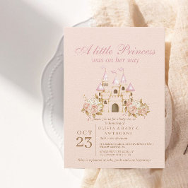 En liten Princess Rosa Guld Castle Baby Shower Inbjudningar