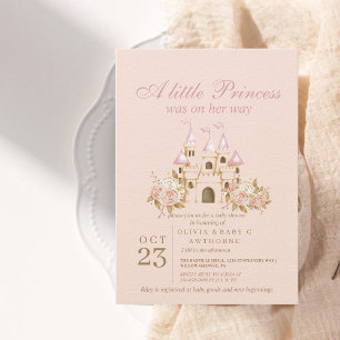 En liten Princess Rosa Guld Castle Baby Shower Inbjudningar