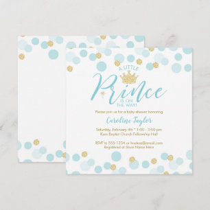 En liten prins Baby Shower Blue Guld Glitter Inbjudningar