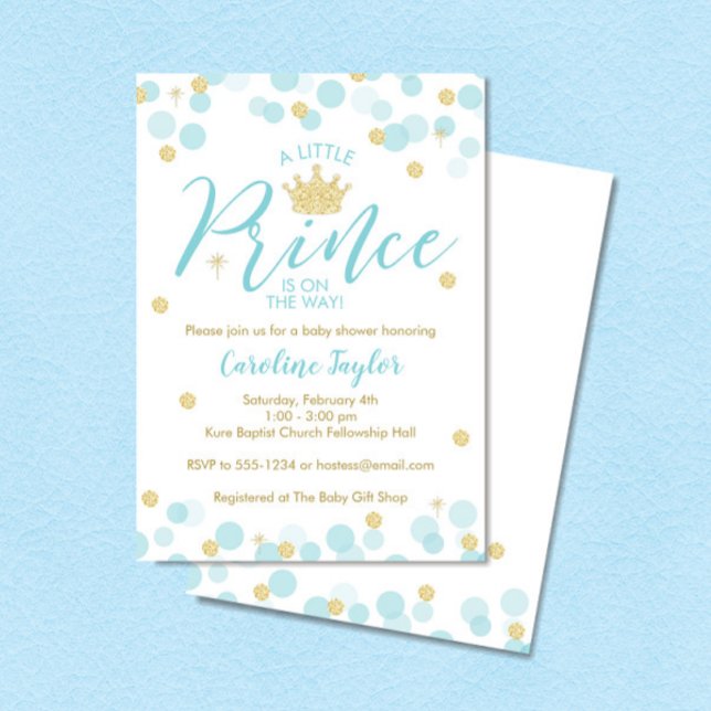 En liten prins Baby Shower Blue Guld Glitter Inbjudningar (Skapare uppladdad)