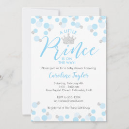 En liten prins Baby Shower Blue Silver Glitter Inbjudningar