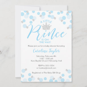 En liten prins Baby Shower Blue Silver Glitter Inbjudningar