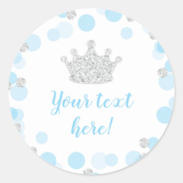 En liten prins Baby Shower Labels Blue & Silver Runt Klistermärke