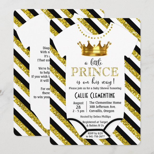 En liten prins glitter baby shower inbjudan (Fram/baksida)