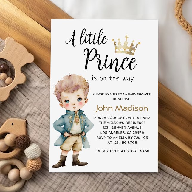 En liten prins | Royal Blue och Guld Baby Shower Inbjudningar (Skapare uppladdad)