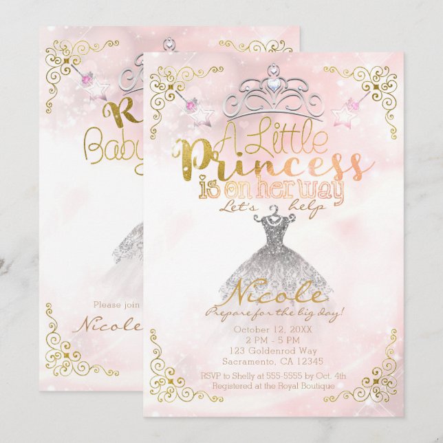 En liten prinsessa är på väg till Rosa Baby Shower Inbjudningar (Fram/baksida)
