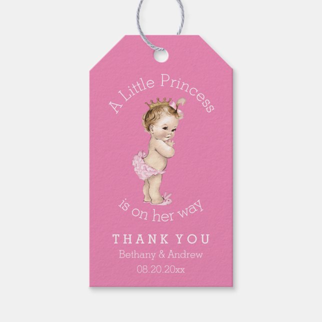 En liten prinsessa Baby Shower Rosa Personlig Presentetikett (Framsidan)