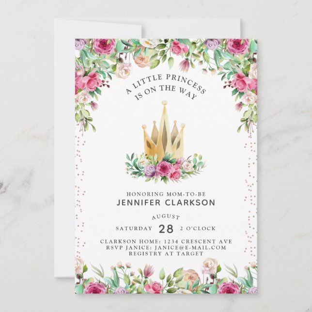 En liten prinsessa blommig inbjudningar (Framsida)