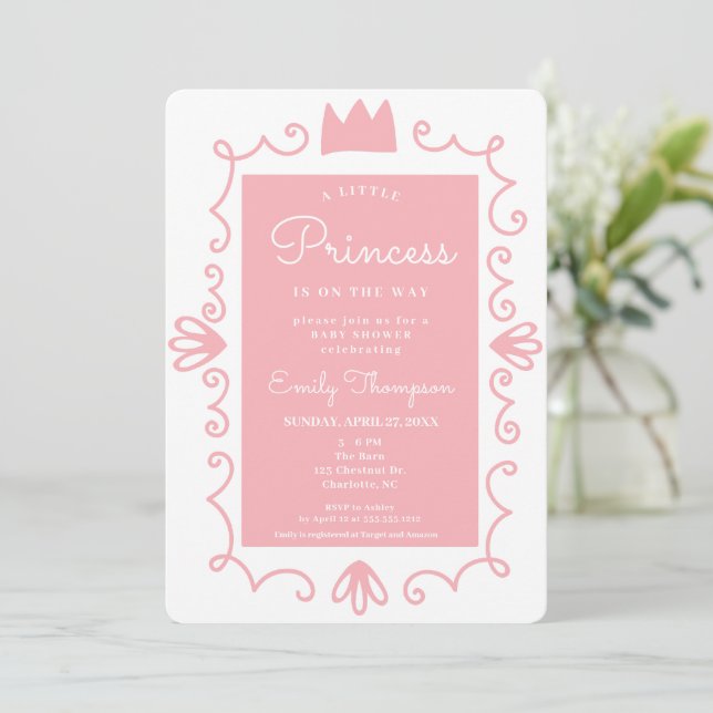 En liten prinsessa Modern Rosa Girl Baby Shower Inbjudningar (Stående Fram)