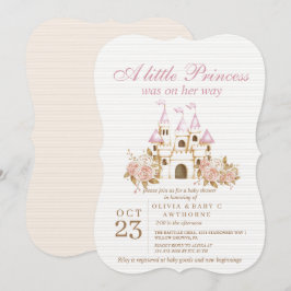En liten prinsessa rosa guld slott baby shower inbjudningar