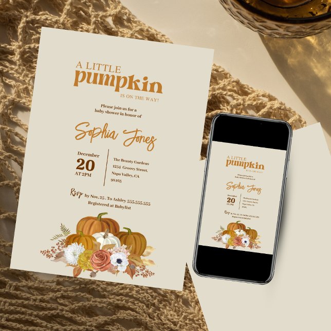 En liten pumkin Boho Fall Blommigt Baby Shower Inbjudningar (Skapare uppladdad)