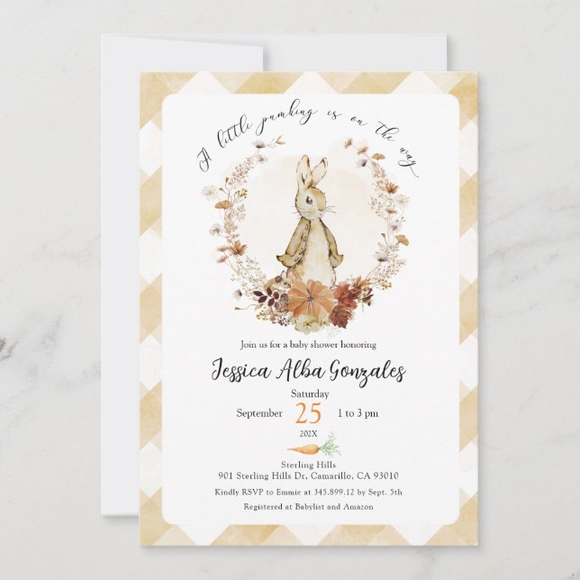 En liten pumpa är på väg baby shower Inbjudan (Framsida)