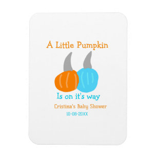 En liten pumpa är på väg baby shower orange magnet