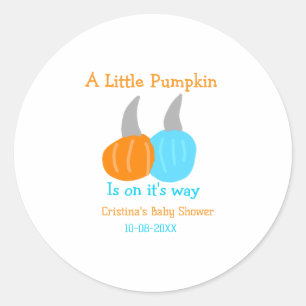 En liten pumpa är på väg baby shower orange runt klistermärke