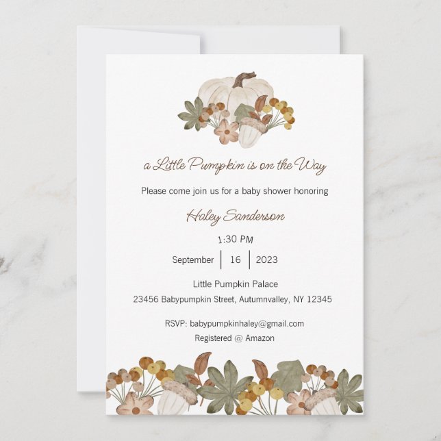 En liten pumpa är på väg inbjudan, Baby Inbjudningar (Framsida)