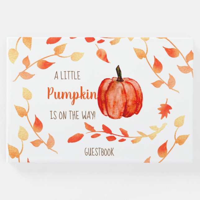 En liten pumpa är på väg mot Fall Baby Shower Gästböcker (Framsida)