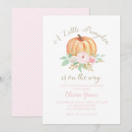 En liten pumpa baby shower blommande rosa ränder inbjudningar