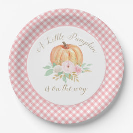 En liten pumpa baby shower blommande rosa randig