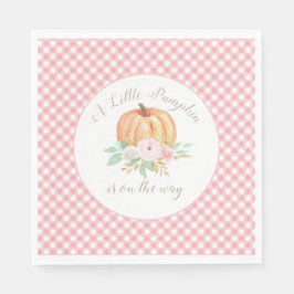 En liten pumpa baby shower blommande rosa randig pappersservett