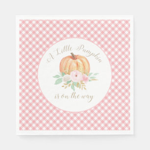En liten pumpa baby shower blommande rosa randig pappersservett