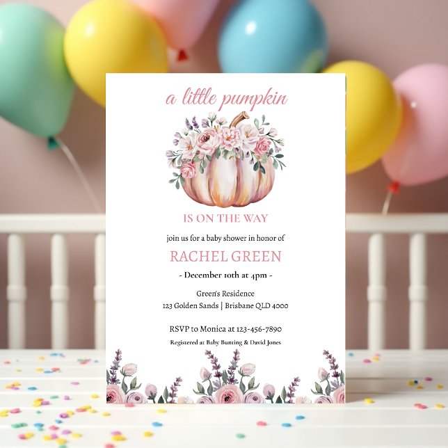 En liten pumpa - Baby Shower Blommig Höst Inbjudningar (A Little Pumpkin Is On The Way Baby Shower Floral Fall Invitation)