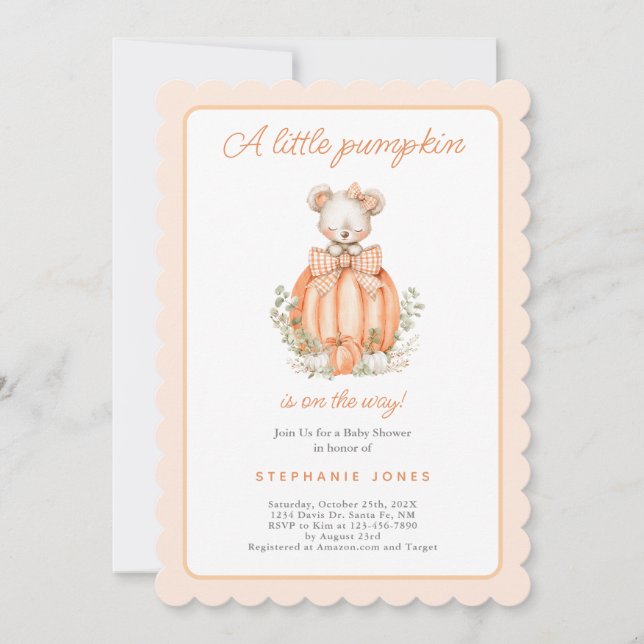 En liten pumpa baby shower flicka inbjudningar (Framsida)