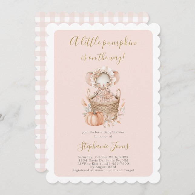 En liten pumpa baby shower flicka inbjudningar (Fram/baksida)