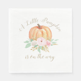 En liten pumpa baby shower rosa blommor pappersservett
