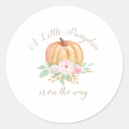 En liten pumpa baby shower rosa blommor runt klistermärke
