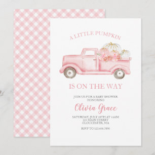 En liten pumpa baby shower rosa lastbil inbjudningar