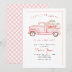 En liten pumpa baby shower rosa lastbilsinbjudan inbjudningar