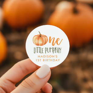 En liten pumpa baby's 1-årsdag runt klistermärke