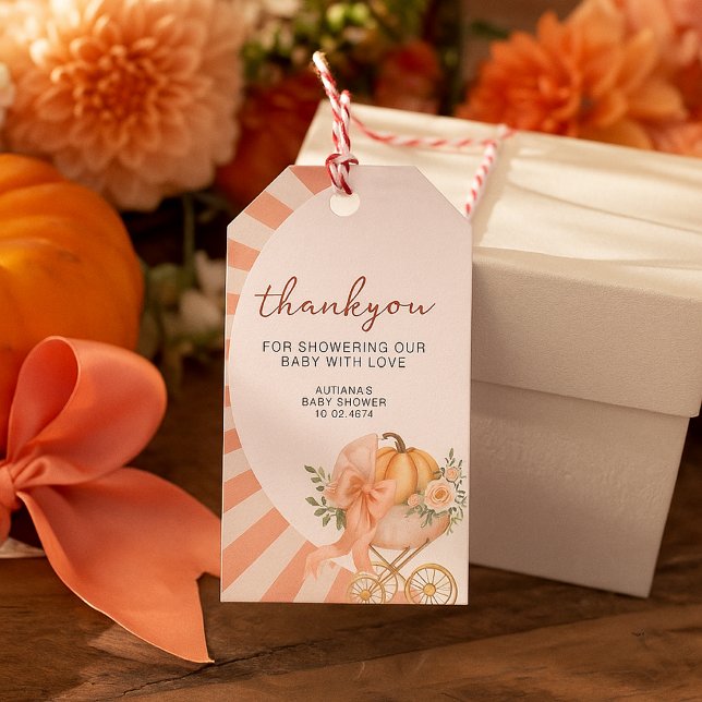 En liten Pumpa Båge Rosa Barnkalas Vattenfärg Presentetikett (Skapare uppladdad)