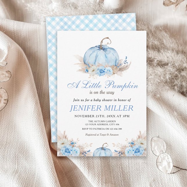 En liten pumpa blå baby shower inbjudningar (Skapare uppladdad)