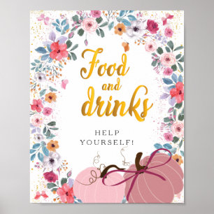 En liten pumpa blommig krans höst mat dryck poster