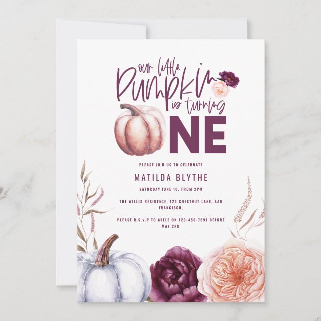 En liten pumpa blommigt faller 1:a födelsedag (Framsida)