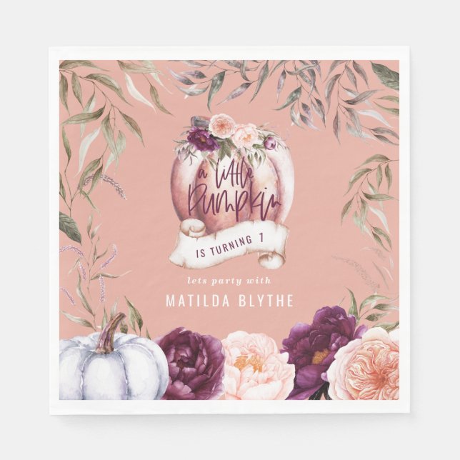 En liten pumpa blommigt faller 1:a födelsedag part pappersservett (Framsidan)