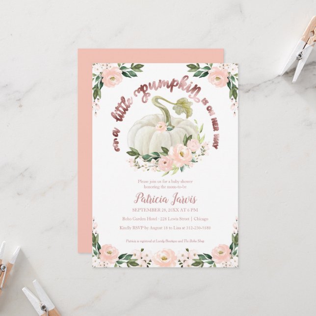 En liten pumpa blomster baby shower inbjudan (Fram/Back In Situ)