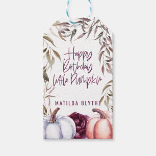En liten pumpa blomster höst födelsedagsfest presentetikett