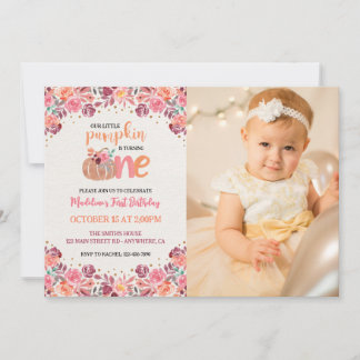 En liten pumpa boho blommande 1-års fotobild inbjudningar