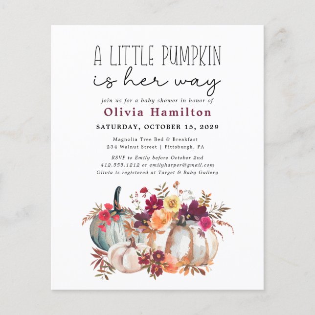 En liten pumpa budget höst blommande baby shower (Framsida)