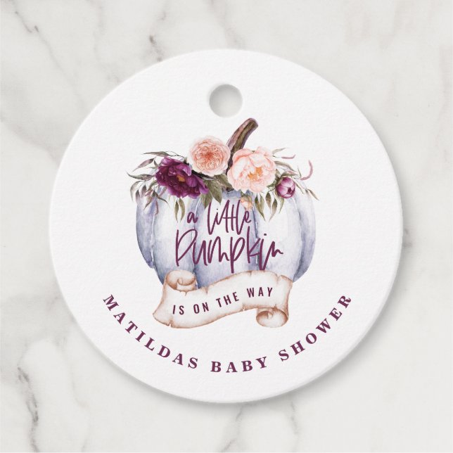 En liten pumpa, en babyduschfest gåvor etiketter (Framsida)