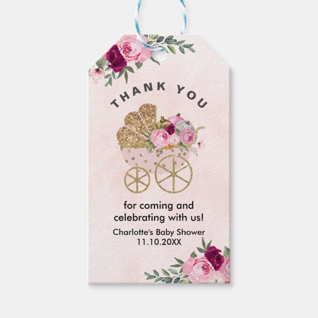 En liten pumpa flicka baby shower  presentetikett (Framsidan)